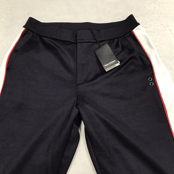 NWT RON DORFF Track Pants Men M (32x32) Navy Blue White Racing Stripe Zip Fly - Picture 3 of 16